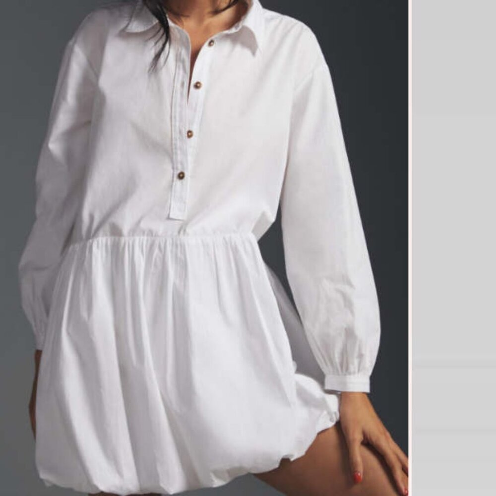 NEW Anthropologie Maeve Bubble Hem Mini Dress White XL
